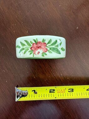Hand-Painted Ceramic Napkin Ring With Floral Design - Green & Pink - 1994 Signed